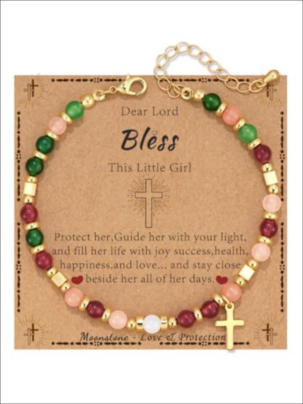 Natural Stone Cross Bracelet Stainless Steel Beaded Adjustable